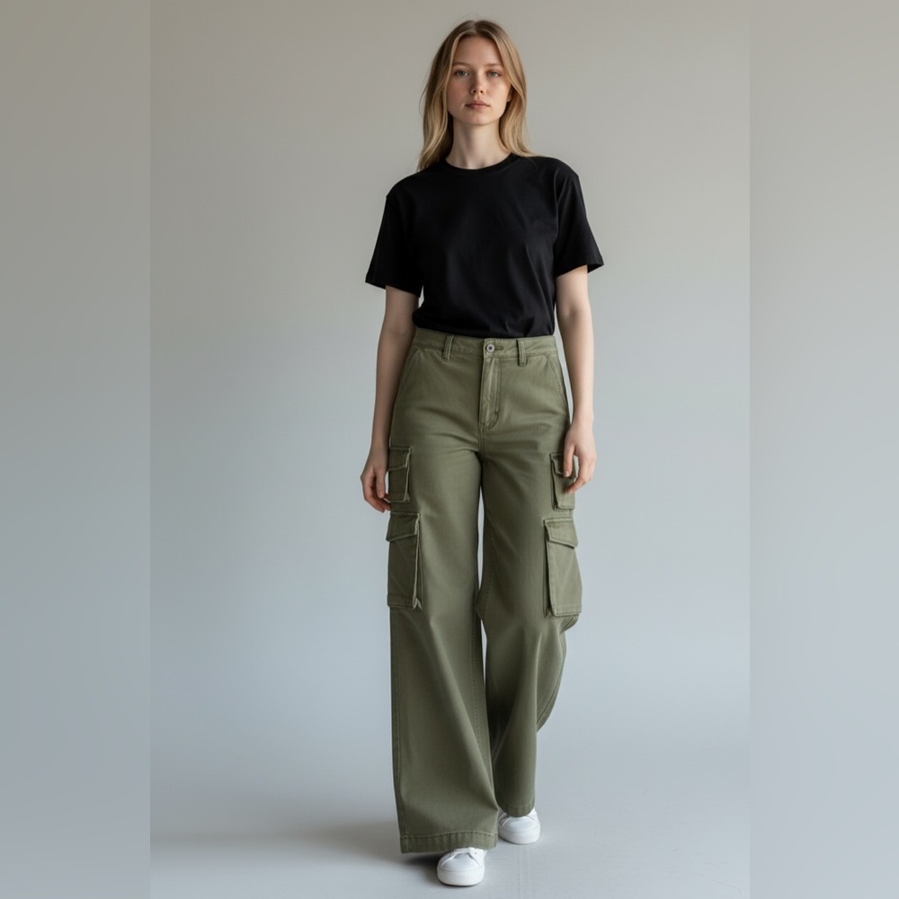 Esprit Olive Green Wide-Leg Cargo Pants
